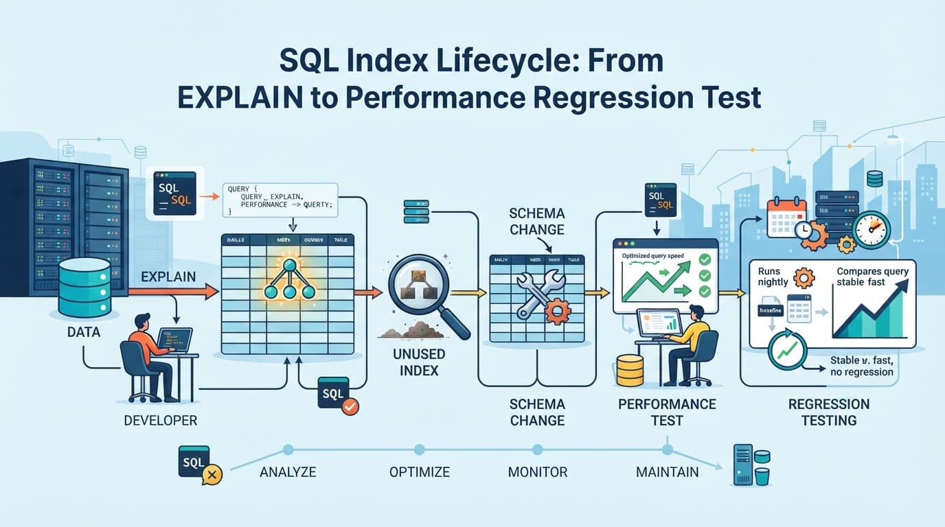 SQL: диаграмма жизненного цикла индекса — от EXPLAIN до теста на регрессию производительности